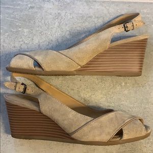 Geox Consuelo Suede Leather Peep Toe Wedges Beige